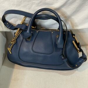 Chloe Dark Blue Leather Satchel with Gold Hardware
